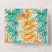 Chic Turquoise Orange Blume Hochzeit All In One Einladung (Rückseite)