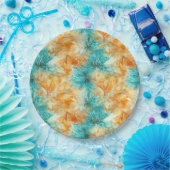 Chic Turquoise Orange Blume Pappteller (Party)