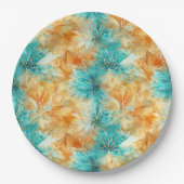 Chic Turquoise Orange Blume Pappteller (Vorderseite)