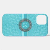 Chic Turquoise Straußenleder Look Monogram Case-Mate iPhone Hülle (Rückseite (Horizontal))