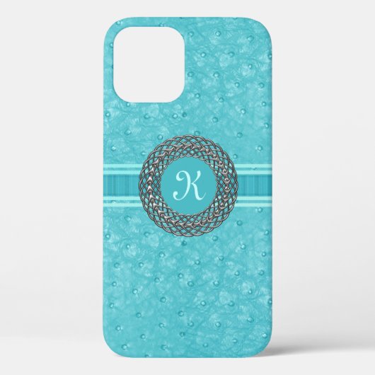 Chic Turquoise Straußenleder Look Monogram Case-Mate iPhone Hülle (Rückseite)