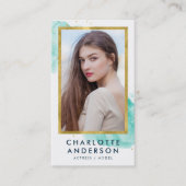Chic Turquoise Watercolor Imitats Gold Headshot Fo Visitenkarte (Vorderseite)