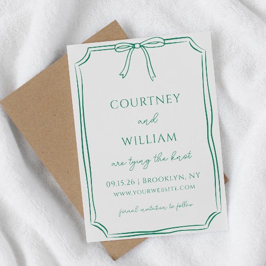 Chic Tying the Knot Hand Gezeichnet Bow Emerald Gr Save The Date