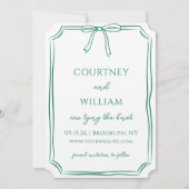 Chic Tying the Knot Hand Gezeichnet Bow Emerald Gr Save The Date (Vorderseite)