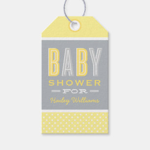 Chic Type Baby Dusche Gelb und Grau Geschenkanhänger