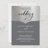 Chic Typograc Gray Metallic Silver Wedding Einladung (Vorderseite)