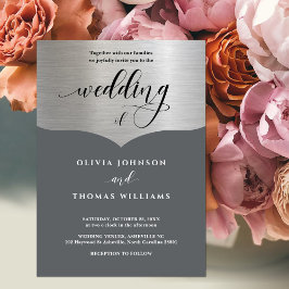 Chic Typograc Gray Metallic Silver Wedding Einladung