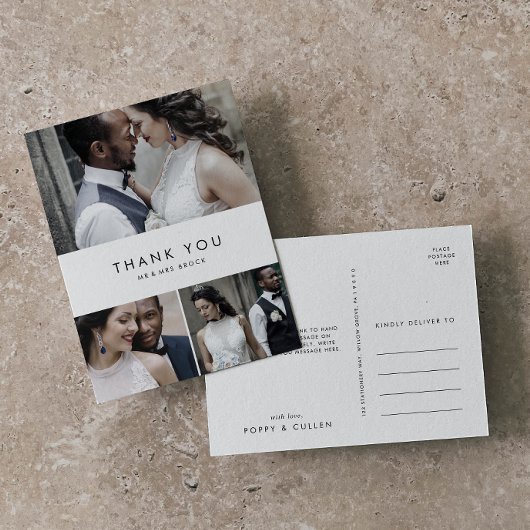 Chic Typografie 3 Foto Collage Danke Postcard Postkarte