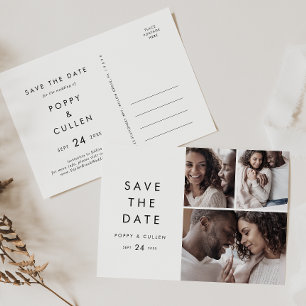 Chic Typografie 3 FotoCollage Save the Date Einladungspostkarte