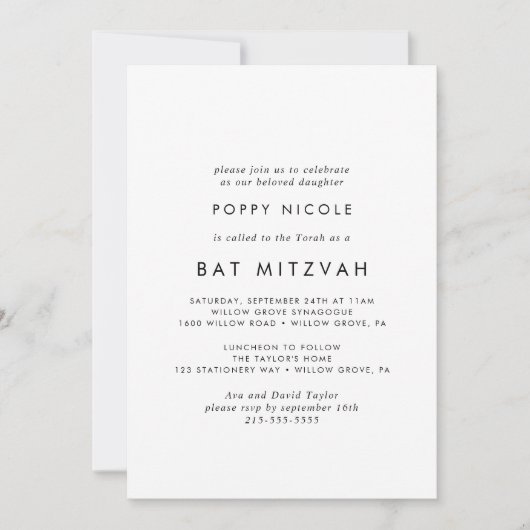 Chic Typografie Bat Mitzvah Einladung (Vorderseite)