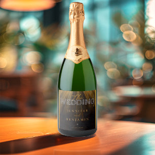 Chic Typografie Black and Gold Luxuriöse Hochzeit Schaumweinetikett