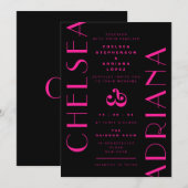 Chic Typografie Black Pink Art Deco Hochzeit Einladung (Vorne/Hinten)