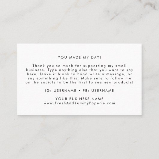 Chic Typografie Danke Business Card Visitenkarte (Rückseite)