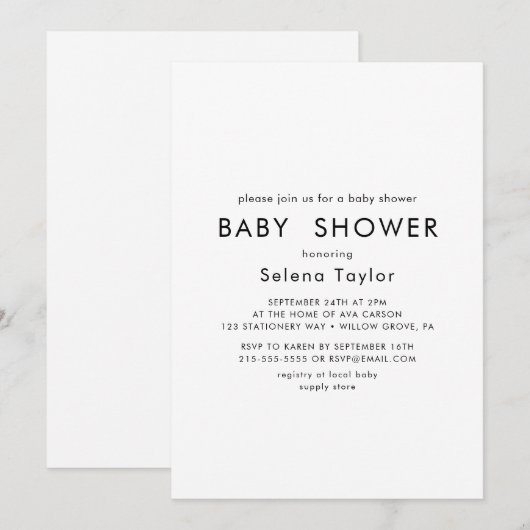 Chic Typografie | Einladung der Babydusche (Vorne/Hinten)