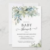 Chic Typografie Eucalyptus Greenery Baby Shower Einladung (Vorderseite)