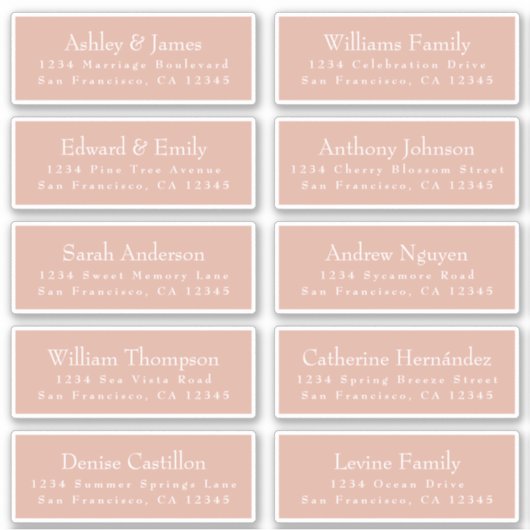 Chic Typografie Pink Wedding Guest Address Labels (Vorderseite)