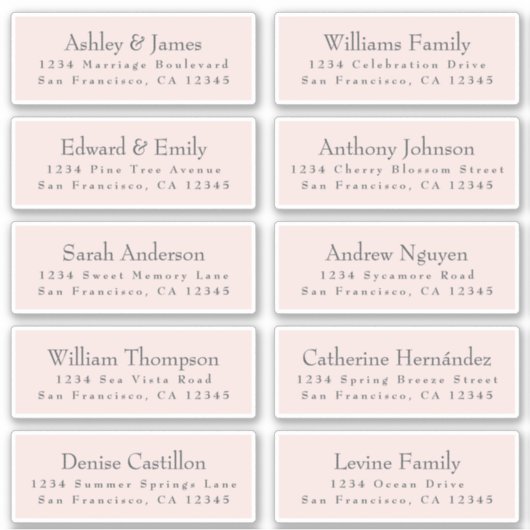 Chic Typografie Pink Wedding Guest Address Labels (Vorderseite)