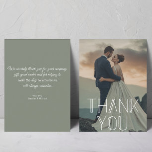 Chic-Typografie-Sage-Grün-Hochzeitsfoto-Dankeschön Mitteilungskarte