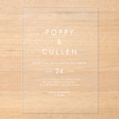 Chic Typografie White Modern Boho Simple Wedding Acryleinladungen (Vorderseite)