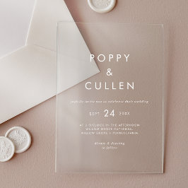 Chic Typografie White Modern Boho Simple Wedding Acryleinladungen