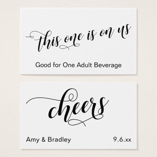 Chic Typografy Black and White Drinks Tickets (Vorne & Hinten)