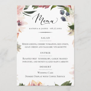 Chic Typografy Blush Pum Floral Wedding Menükarte