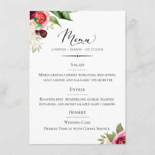 Chic Typografy Bohemisch Floral Wedding Menükarte