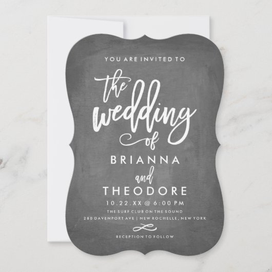 Chic Typografy Chalkboard Hochzeit Einladung (Vorderseite)