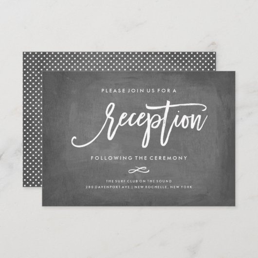 Chic Typografy Chalkboard Wedding Reception Card Begleitkarte (Vorne/Hinten)