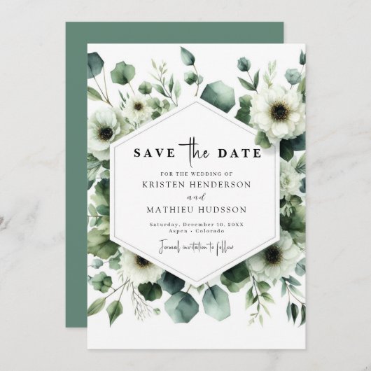 Chic Typografy Eucalyptus Digital Wedding Save The Date (Vorne/Hinten)
