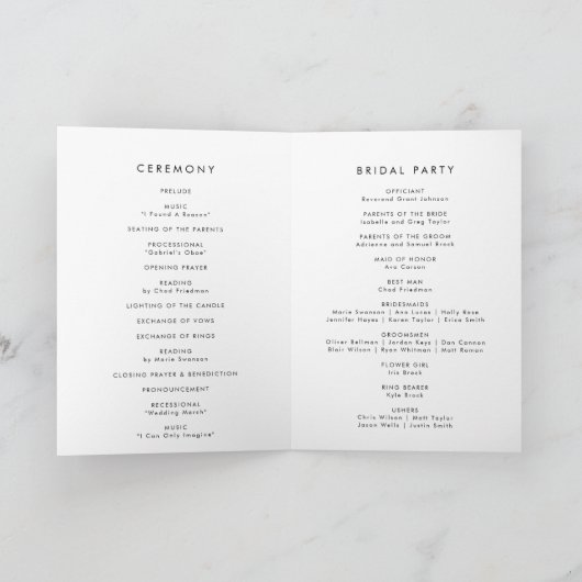 Chic Typografy Folded Wedding Programm (Innenseite)