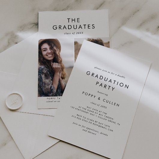 Chic Typografy Foto Double Graduation Party Einladung