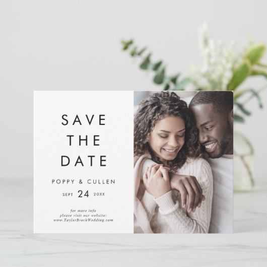 Chic Typografy Foto Save The Date (Stehend Vorderseite)
