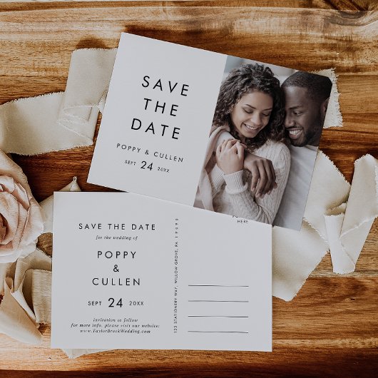 Chic Typografy Foto Save the Date Einladungspostkarte