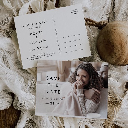 Chic Typografy Full Foto Save the Date Einladungspostkarte