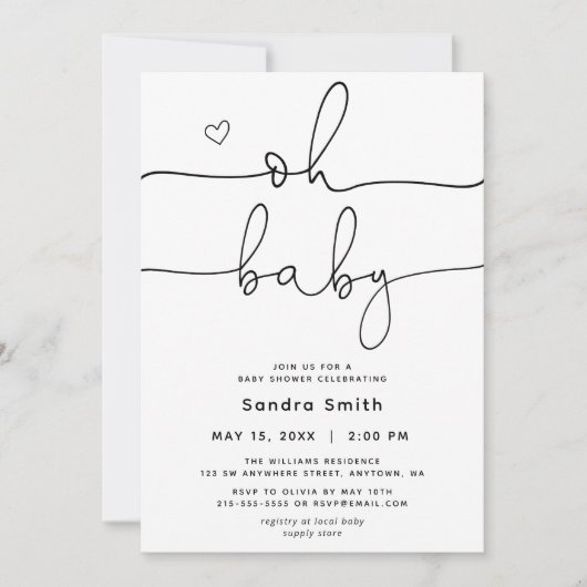 Chic Typografy Gender Neutral Baby Dusche Einladung (Vorderseite)