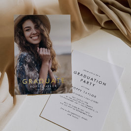 Chic Typografy Gold Foil Foto Graduation Party Folieneinladung