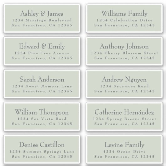 Chic Typografy Green Wedding Guest Address Labels (Vorderseite)