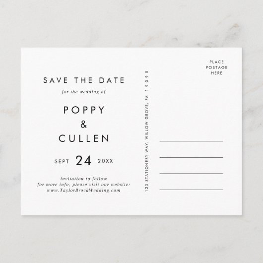 Chic Typografy Horizontal Save the Date Postcard Einladungspostkarte (Rückseite)