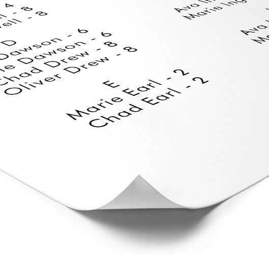 Chic Typografy Horizontal Seating Chart Poster (Ecke)