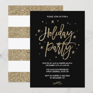 Chic Typografy Imitats Gold Glitzer Holiday Party Einladung