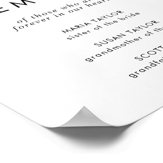 Chic Typografy in Love Memory Memorial Signature Poster (Ecke)