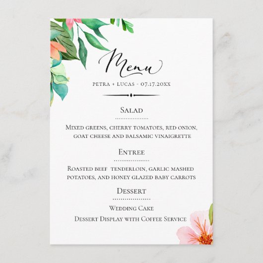 Chic Typografy Island Floral Wedding Menükarte (Vorderseite)