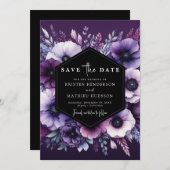 Chic Typografy Lila Floral Wedding Save The Date (Vorne/Hinten)