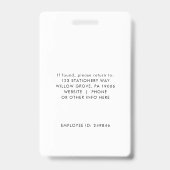 Chic Typografy Logo Foto Mitarbeiter oder Lehrer I Ausweis (Rückseite)