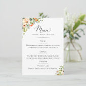Chic Typografy Peach Floral Wedding Menükarte (Stehend Vorderseite)