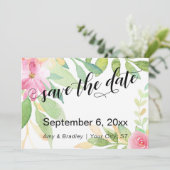 Chic Typografy Pink Boho Wasserfarbe Blume Save The Date (Stehend Vorderseite)
