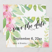 Chic Typografy Pink Boho Wasserfarbe Blume Save The Date (Vorne/Hinten)