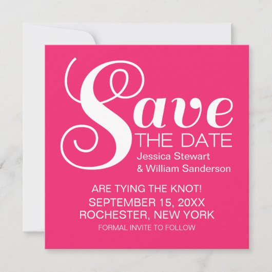 Chic Typografy Save the Date einladen, Pink (Vorderseite)