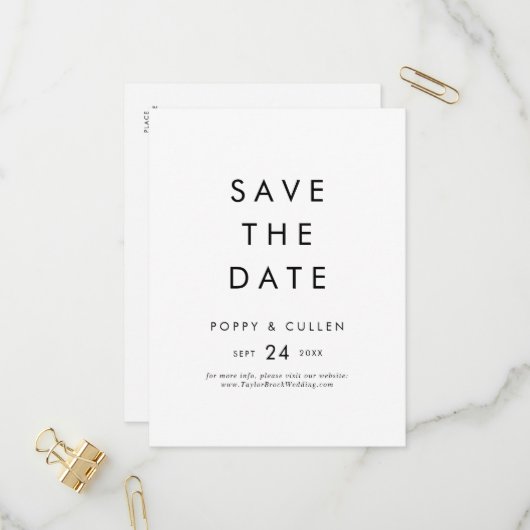 Chic Typografy Save the Date Einladungspostkarte (Vorderseite/Rückseite Beispiel)